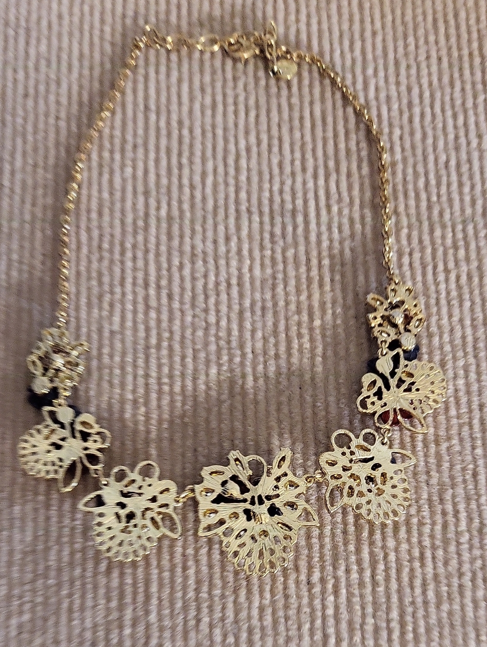 Talbots Gold Tone Multi Colored Rhinestone Flower Necklace